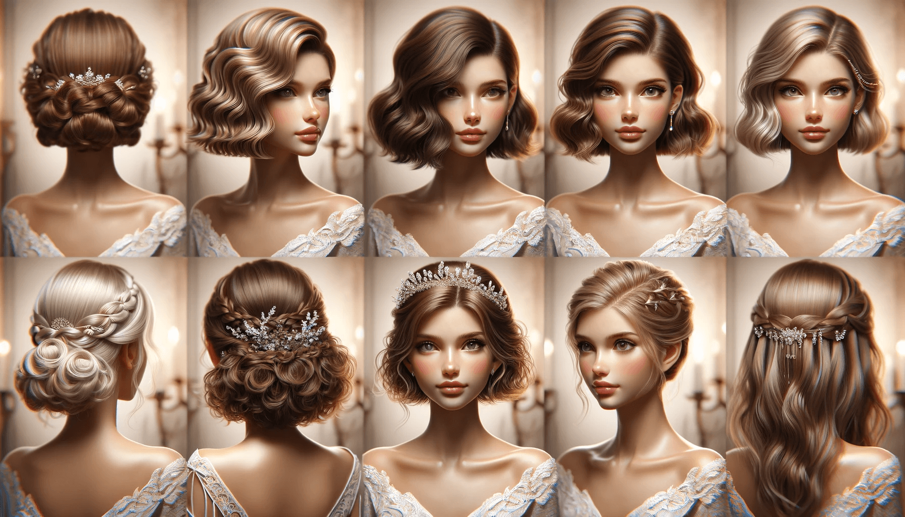 A series of photos featuring a woman with different Quinceanera hairstyles
