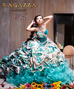 Ragazza fashion Quinceanera dresses 2014 Gown, a woman in a dress sitting on a bed of flowers