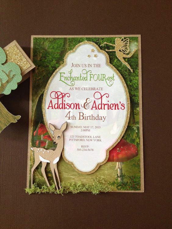 An image of a picture frame Greeting Card and a wooden sign that says Mia's Enchanted Forest, both related to the theme of Quinceanera