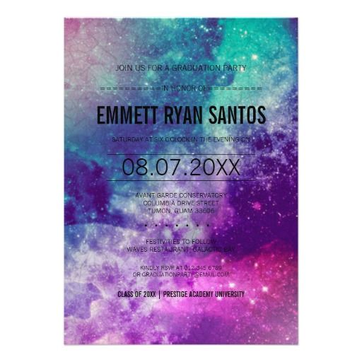 A smokey galaxy themed Quinceanera invitation featuring a purple and blue color palette.