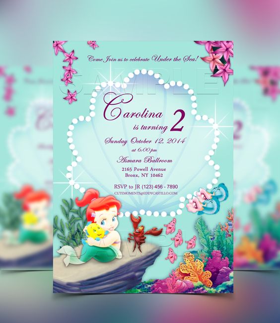 Quinceanera invitation featuring Ariel from The Little Mermaid