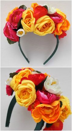 A Quinceanera themed collage of photos featuring a DIY Mexican headband and flower crown.