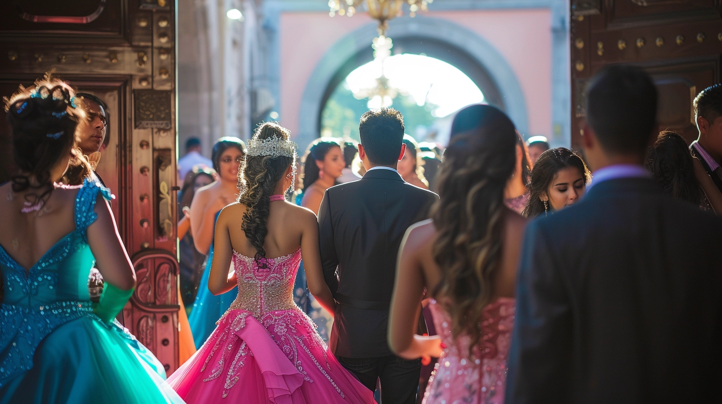 Guests arriving at a quinceanera