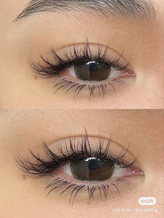 A close up of a person's eye with long eyelashes, featuring eyelash extensions for a Quinceanera