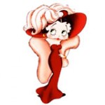 A woman in a red Quinceanera dress and hat, resembling Betty Boop