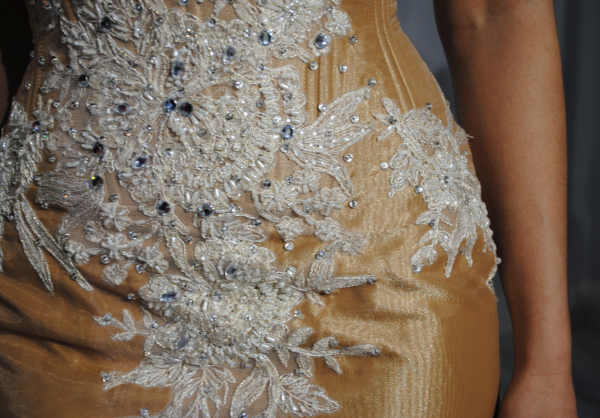 Detail of one of the designer's gowns.
