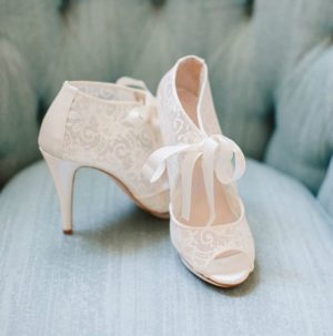 white floral lace heel
