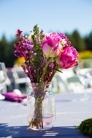 Pink floral arrangement using a mason jar