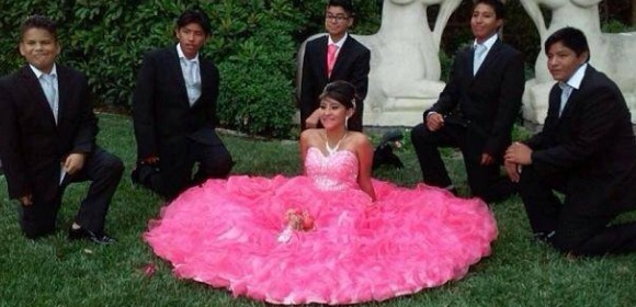 Melissa Gonzalez celebrating her dream Quinceanera with her chambelanes by her side