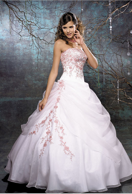 Strapless Embroidered Satin Organza Dress, Courtesy of Lucky Wedding Dresses
