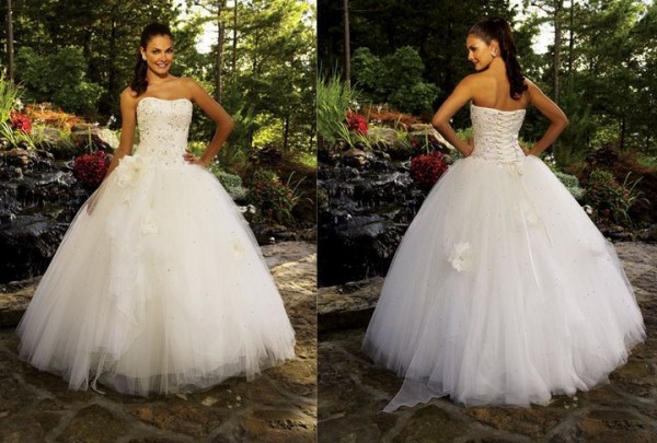 Gorgeous Strapless Gown with Flower Appliques, Courtesy of Night Moves