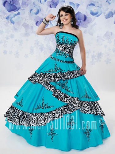 Tacky Quinceañera dresses, featuring a woman in a blue and black dress