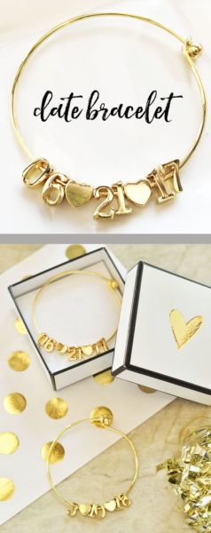 A Quinceanera gift for the bride, consisting of a gold wedding gift, a gold bracelet, and a gold heart bracelet