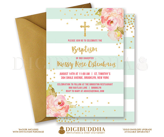 Quinceanera invitation with a cross and flowers