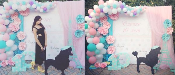 Quinceanera party decorations, two pictures of a woman standing in front of a horse