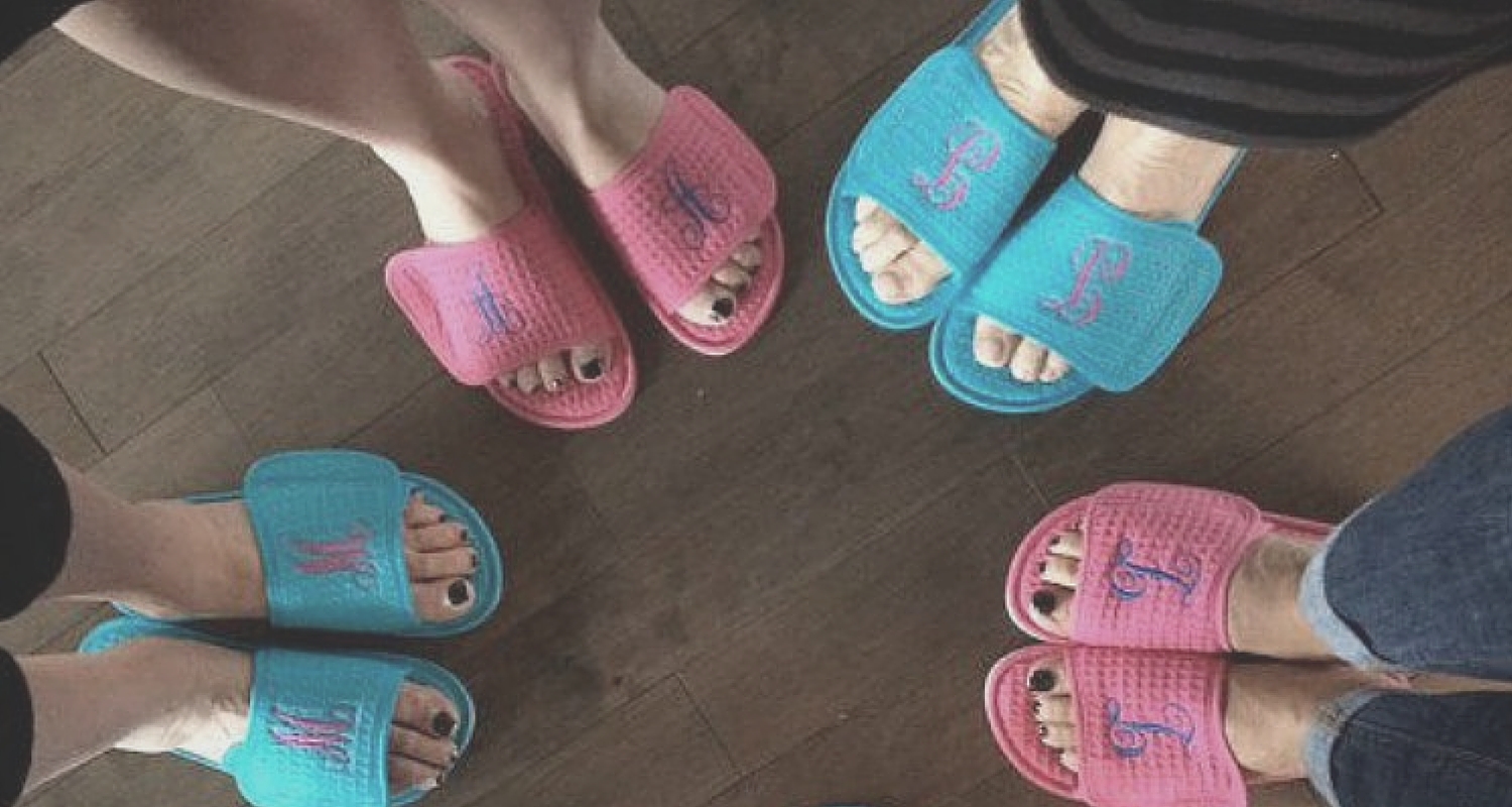 personalized slippers in pink and blue