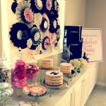 A Quinceanera floral design with a buffet table featuring a variety of desserts