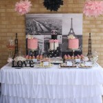 A Quinceanera themed table set up with lots of cakes and cupcakes