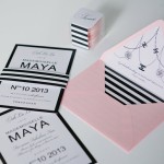 A pink and black Quinceanera invitation made of paper, with a pink envelope.