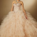 A woman in a Quinceanera gown dress posing for a picture