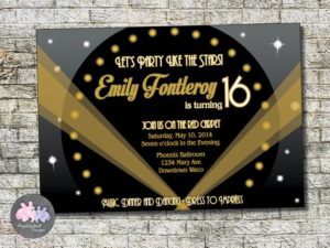 A black and gold Quinceanera birthday party invitation banner