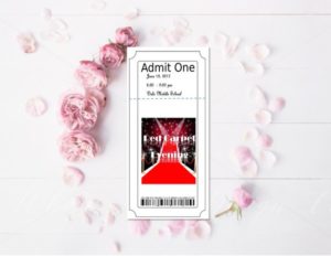 A Quinceanera Invitation with a red carpet on it and a message of gratitude