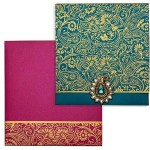 A set of three different colored Quinceanera invitation cards with patterns