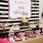 A Quinceanera baking party with a table filled with desserts and cupcakes