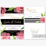 Floral design, a Quinceanera invitation with pink flowers and black stripes