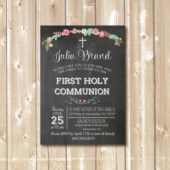 Quinceanera Invitation, a chalk board with a cross on it