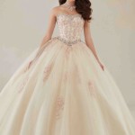 A woman in a ball gown posing for a picture wearing Quinceañera dresses