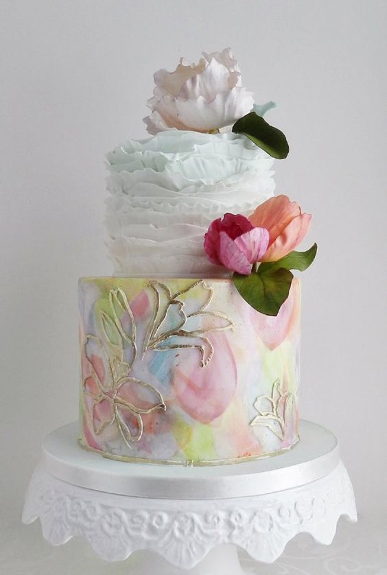 A Quinceanera cake, a woman holding a cake with flowers on it
