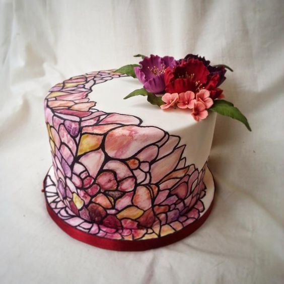 Quinceanera cake, decorated with a stained glass design