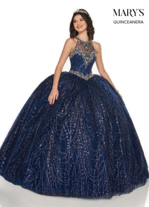 A woman in a Quinceanera ball gown posing for a picture