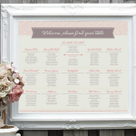 A picture frame with a Quinceanera seating chart on it