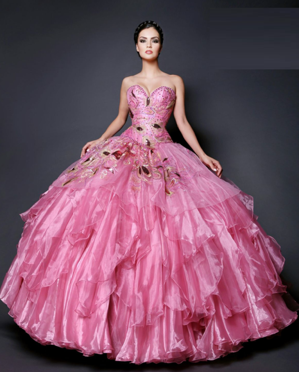 Gown Quinceañera dresses, a woman in a pink dress posing for a picture