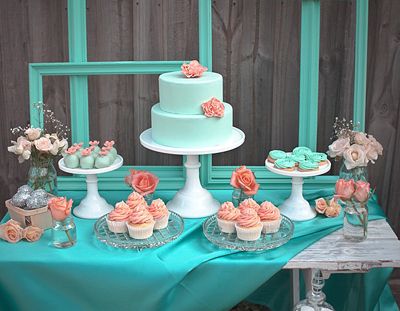 Quinceanera blue dessert table with cupcakes