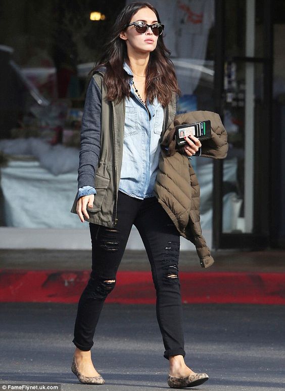 Megan Fox, a woman walking down the street holding a coffee, showcasing Quinceanera fashion trends in her outfits