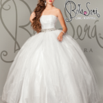 A woman in a Quinceanera gown dress posing for a picture