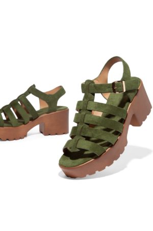 Quinceanera Sandal, a pair of green sandals on a white background