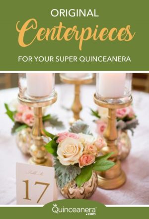 Quinceanera centerpiece: A beautiful table with candles and flowers on it, perfect for a Quinceanera celebration.