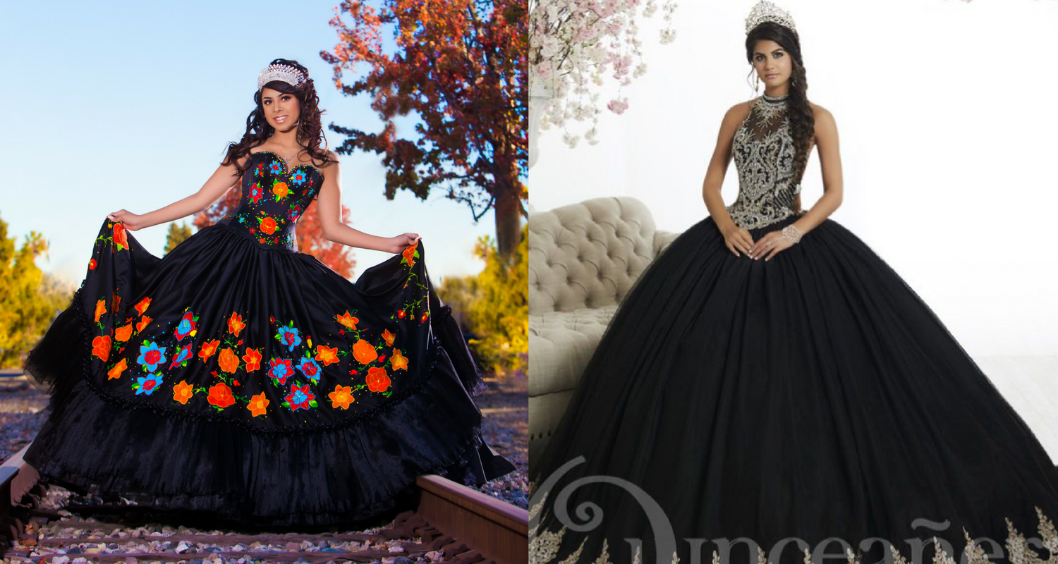 black quinceanera dresses with flowers