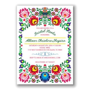Quinceanera floral design wedding invitation with colorful flowers