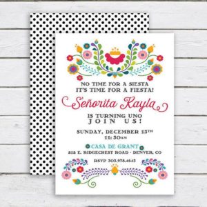 A Quinceanera fiesta invitation template for a Mexican fiesta themed birthday party