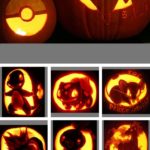A series of pumpkins with pokemon faces carved into them for a Quinceanera celebration