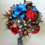 A Quinceanera flower bouquet, featuring a mix of purple and orange flowers
