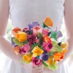 A woman in a white Quinceanera dress holding a bouquet of flowers in a floral design