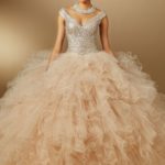 Quinceanera gown, a woman in a wedding dress posing for a picture
