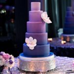 Ombre purple Quinceanera cake, a purple and blue cake sitting on top of a table