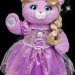 A purple teddy bear dressed as a princess at a Quinceanera celebration